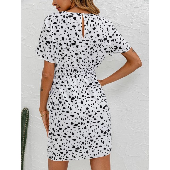 Leopard Print dot Tie Front Dress dark green black - Picture 3 of 11